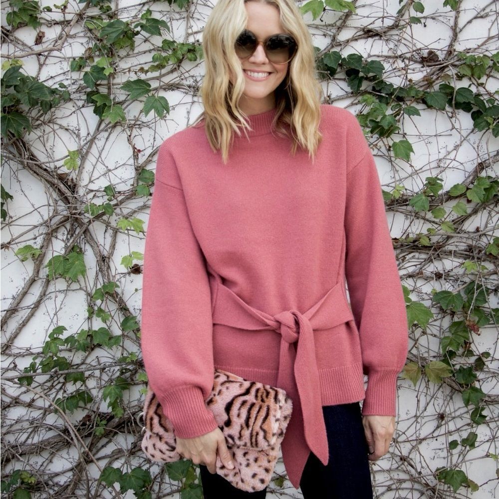 Nordstrom x Atlantic-Pacific Wool and Cashmere Blend Tie Sweater Rose Size Small